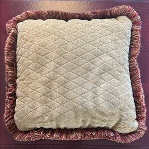 Textured Diamond Quilted Throw Pillow Tan with Fringe Ethan Allen 16”
